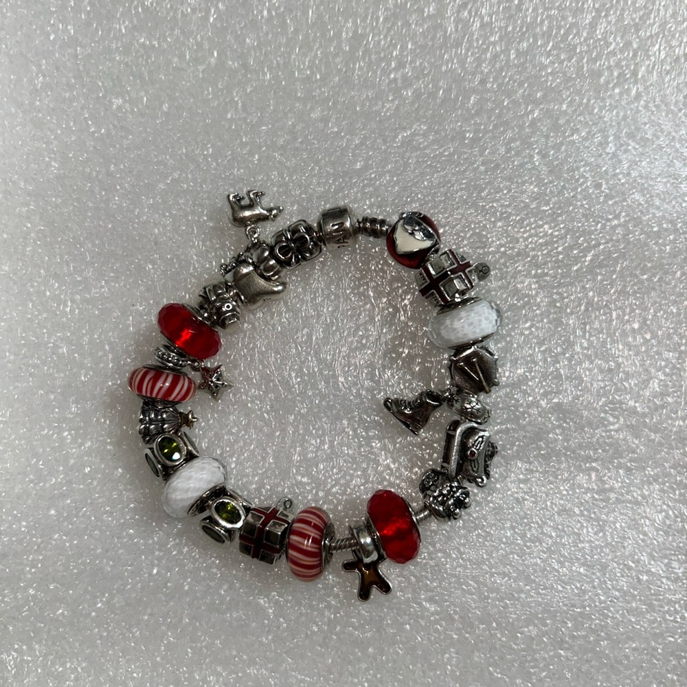 Pandora Silver Christmas Bracelet with Red and White Accents